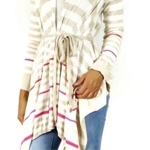 Anthropologie Cream and Pink Striped Cardigan
